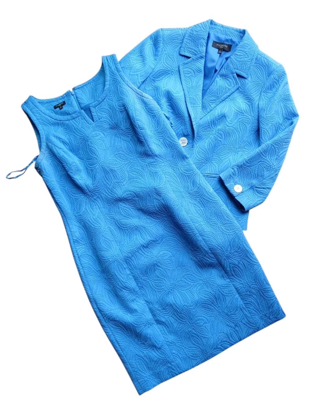 Talbots Women's Size Medium Blue Textured Sheath Dress And Jacket - Picture 1 of 12